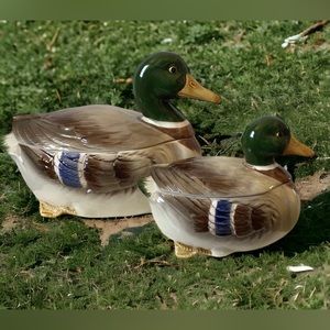 Vintage 1981 Otagiri Mallard Duck Cookie Jar Set. Copyright Otagiri 1981